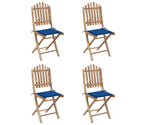 Set de comedor exterior plegable 5 piezas con cojines bambú
