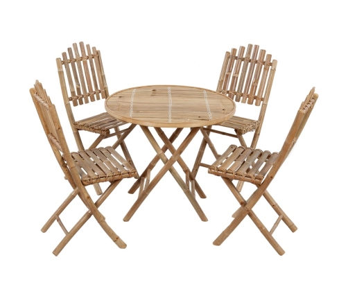Set de comedor de jardín plegable con cojines 5 piezas bambú