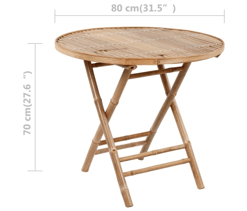 Set de comedor de jardín plegable con cojines 5 piezas bambú