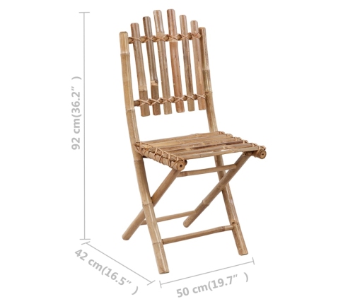 Set de comedor de jardín plegable con cojines 5 piezas bambú