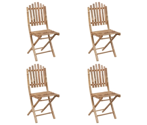 Set de comedor de jardín plegable con cojines 5 piezas bambú
