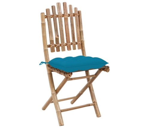 Set de comedor de jardín plegable con cojines 5 piezas bambú