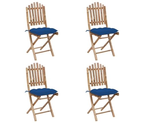 Set de comedor de jardín plegable 5 piezas con cojines bambú