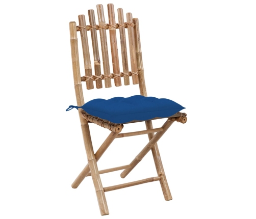 Set de comedor de jardín plegable 5 piezas con cojines bambú