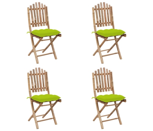Set de comedor de jardín plegable 5 piezas con cojines bambú
