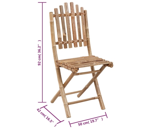 Sillas de jardín plegables 2 unidades bambú con cojines