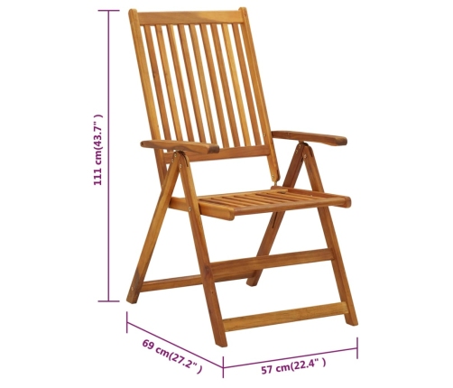 Sillas de jardín plegables 3 uds madera maciza acacia cojines