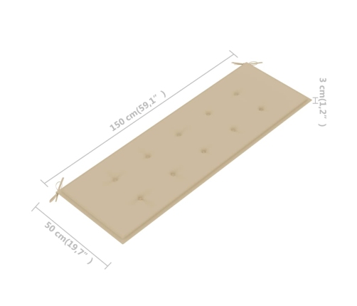 Banco de jardín con cojín madera maciza de acacia 157 cm