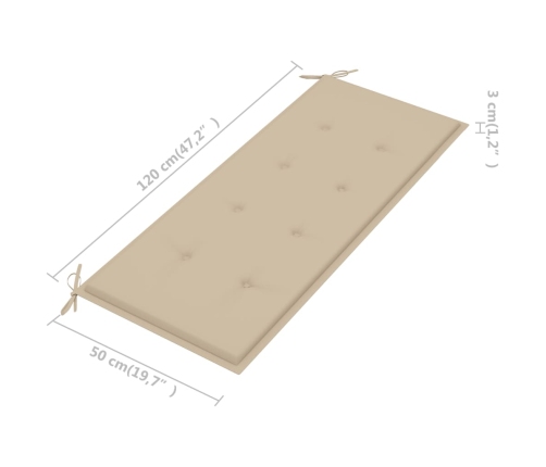 Banco de jardín con cojín madera maciza de acacia 120 cm