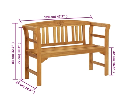 Banco de jardín con cojín madera maciza de acacia 120 cm