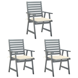 Sillas comedor de jardín 3 uds madera maciza acacia y cojines