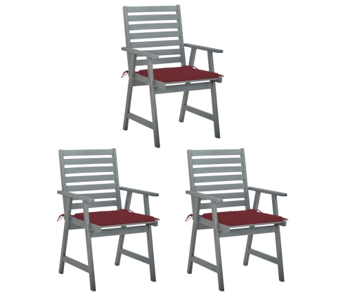 Sillas comedor de jardín 3 uds madera maciza acacia y cojines