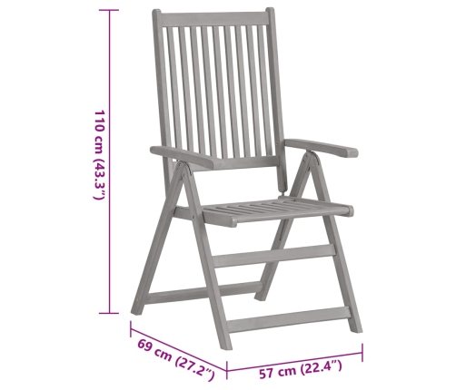 Sillas reclinables jardín y cojines 3 uds madera maciza acacia