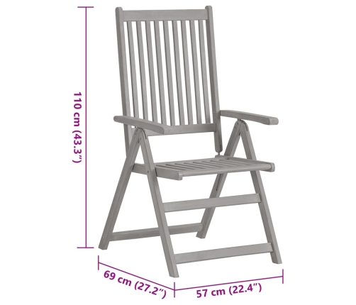 vidaXL Sillas reclinables jardín y cojines 3 uds madera maciza acacia