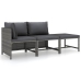 Set de muebles de jardín 3 pzas y cojines ratán sintético gris