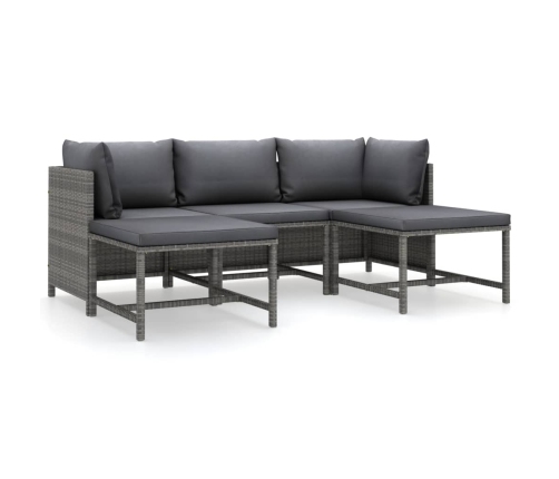 Set de muebles de jardín 5 pzas y cojines ratán sintético gris