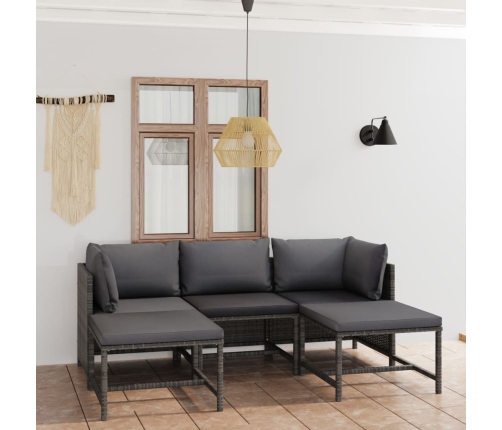 Set de muebles de jardín 5 pzas y cojines ratán sintético gris
