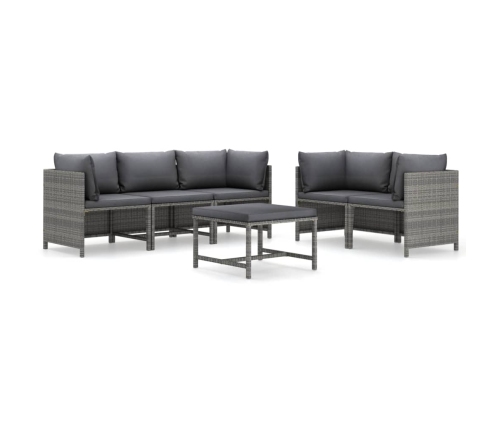 Set de muebles de jardín 6 pzas y cojines ratán sintético gris