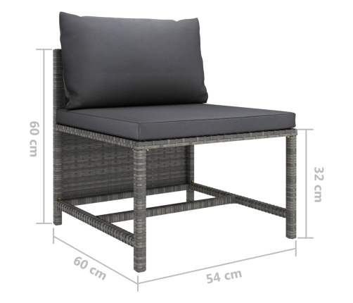 Set de muebles de jardín 6 pzas y cojines ratán sintético gris