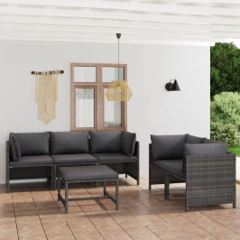 Set de muebles de jardín 6 pzas y cojines ratán sintético gris