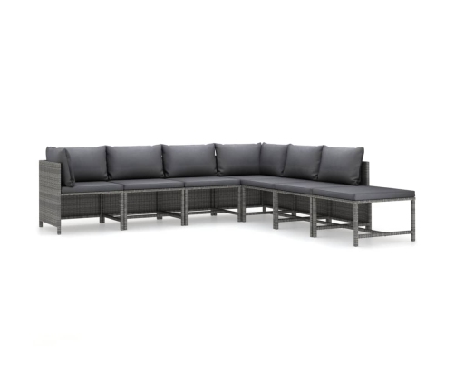 Set de muebles de jardín 7 pzas y cojines ratán sintético gris