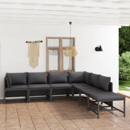 Set de muebles de jardín 7 pzas y cojines ratán sintético gris