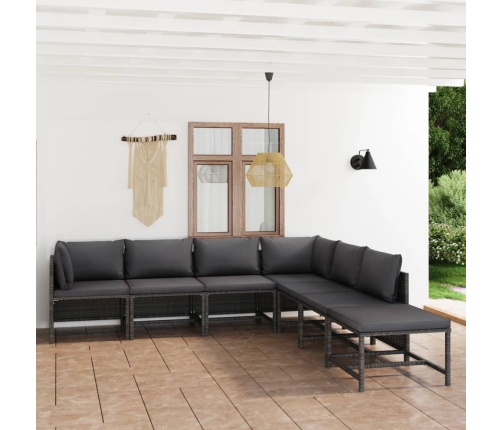 Set de muebles de jardín 7 pzas y cojines ratán sintético gris