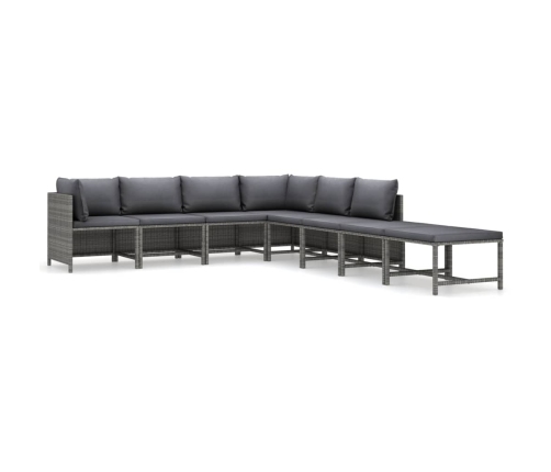 Set de muebles de jardín 8 pzas y cojines ratán sintético gris
