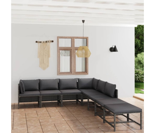 Set de muebles de jardín 8 pzas y cojines ratán sintético gris