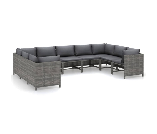 Set de muebles de jardín 9 pzas y cojines ratán sintético gris