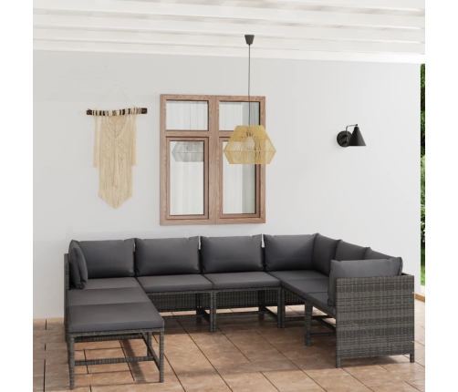 Set de muebles de jardín 8 pzas y cojines ratán sintético gris