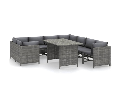 Set de muebles de jardín 9 pzas y cojines ratán sintético gris