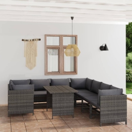 Set de muebles de jardín 9 pzas y cojines ratán sintético gris