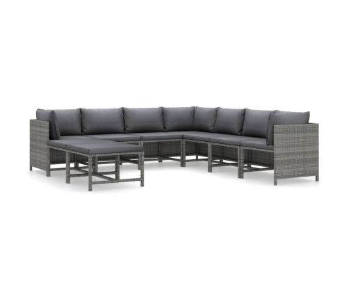 Set de muebles de jardín 9 pzas y cojines ratán sintético gris