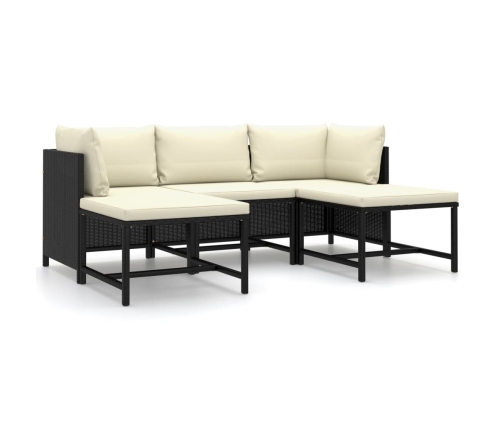 Set de muebles de jardín 5 pzas y cojines ratán sintético negro