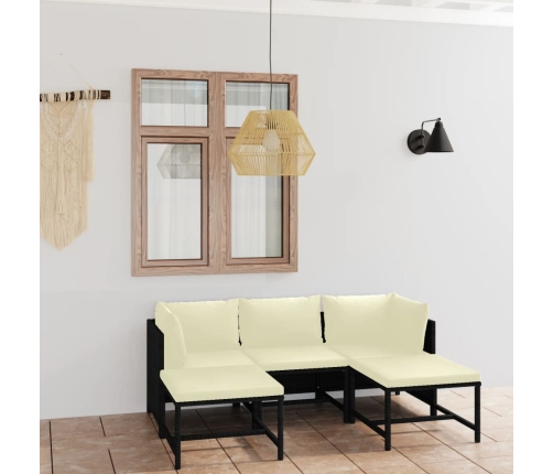 Set de muebles de jardín 5 pzas y cojines ratán sintético negro