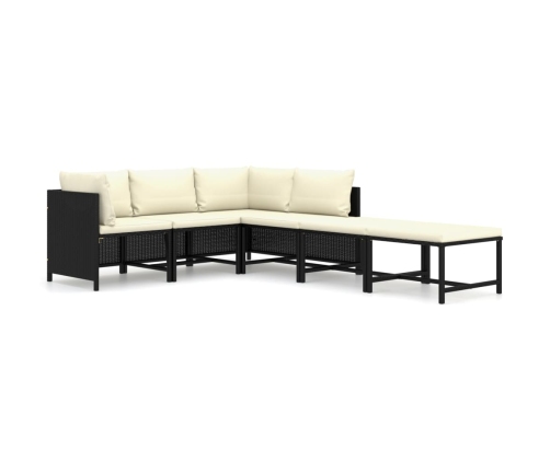 Set de muebles de jardín 6 pzas y cojines ratán sintético negro