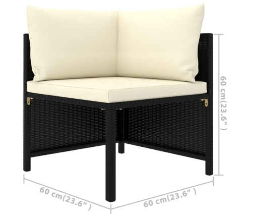 Set de muebles de jardín 6 pzas y cojines ratán sintético negro