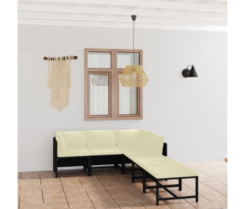 Set de muebles de jardín 6 pzas y cojines ratán sintético negro