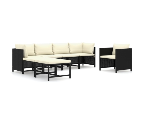 Set de muebles de jardín 7 pzas y cojines ratán sintético negro