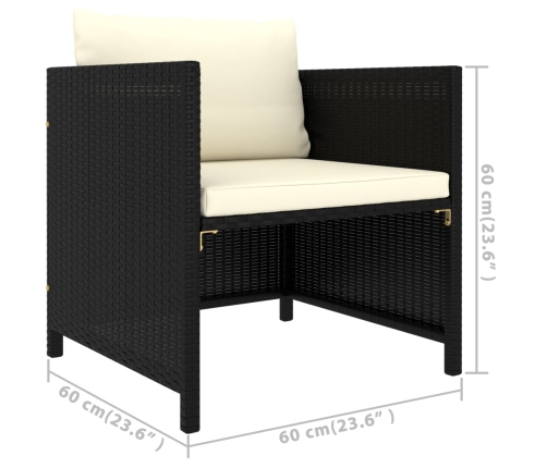 Set de muebles de jardín 7 pzas y cojines ratán sintético negro
