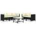 Set de muebles de jardín 6 pzas y cojines ratán sintético negro