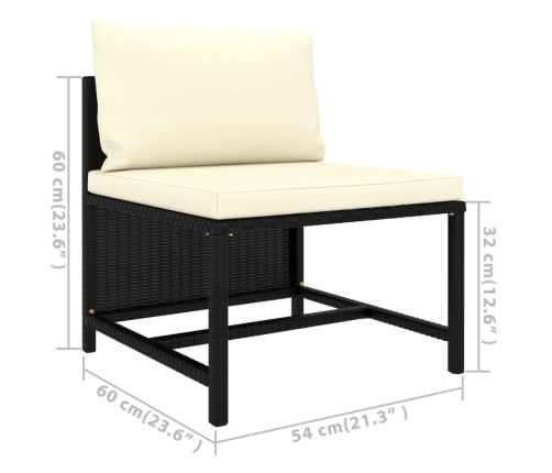 Set de muebles de jardín 6 pzas y cojines ratán sintético negro