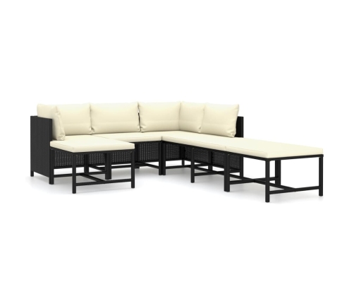 Set de muebles de jardín 7 pzas y cojines ratán sintético negro
