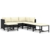 Set de muebles de jardín 7 pzas y cojines ratán sintético negro