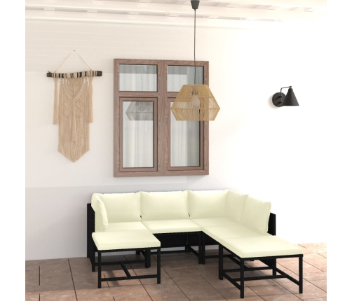 Set de muebles de jardín 7 pzas y cojines ratán sintético negro