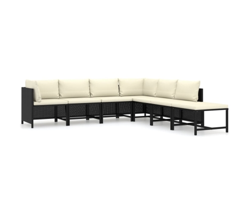 Set de muebles de jardín 7 pzas y cojines ratán sintético negro