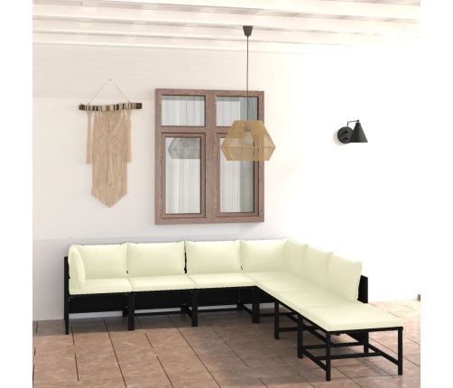 Set de muebles de jardín 7 pzas y cojines ratán sintético negro