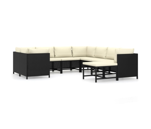 Set de muebles de jardín 9 pzas y cojines ratán sintético negro