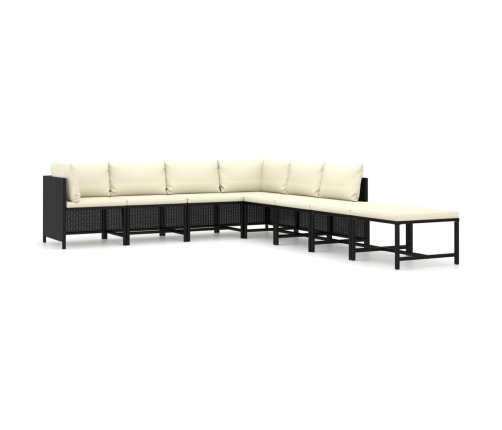 Set de muebles de jardín 8 pzas y cojines ratán sintético negro